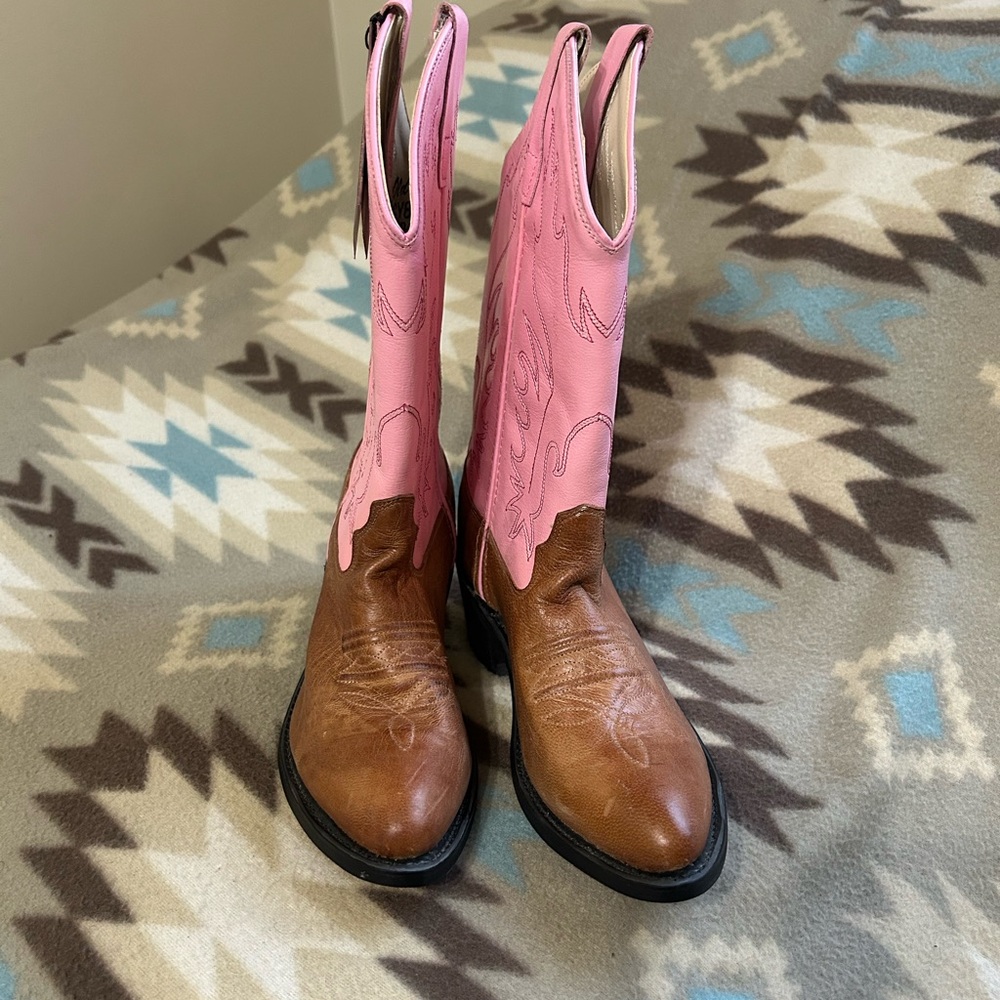 Old West Pink and Brown Cowboy Boots